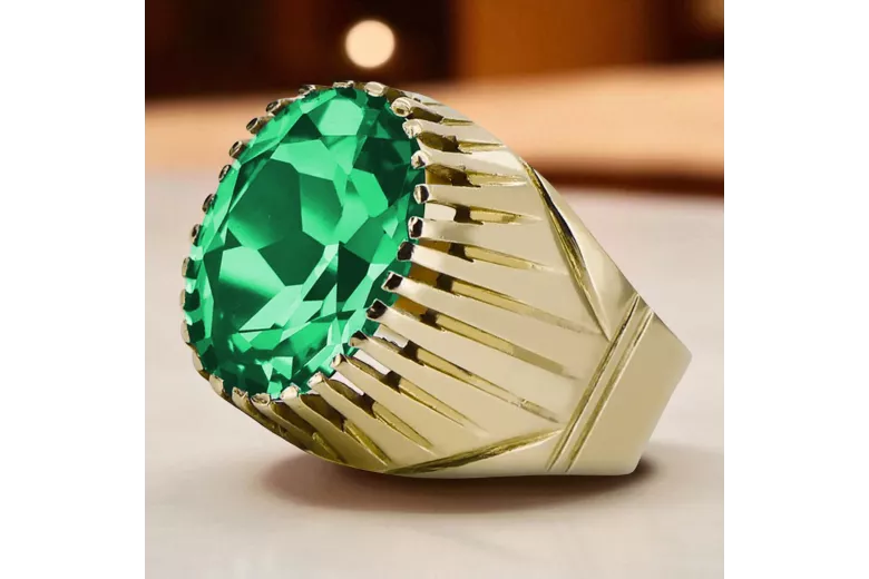 Ring Vintage Handwerk Smaragd 14 Karat Gelbgold vrc048y